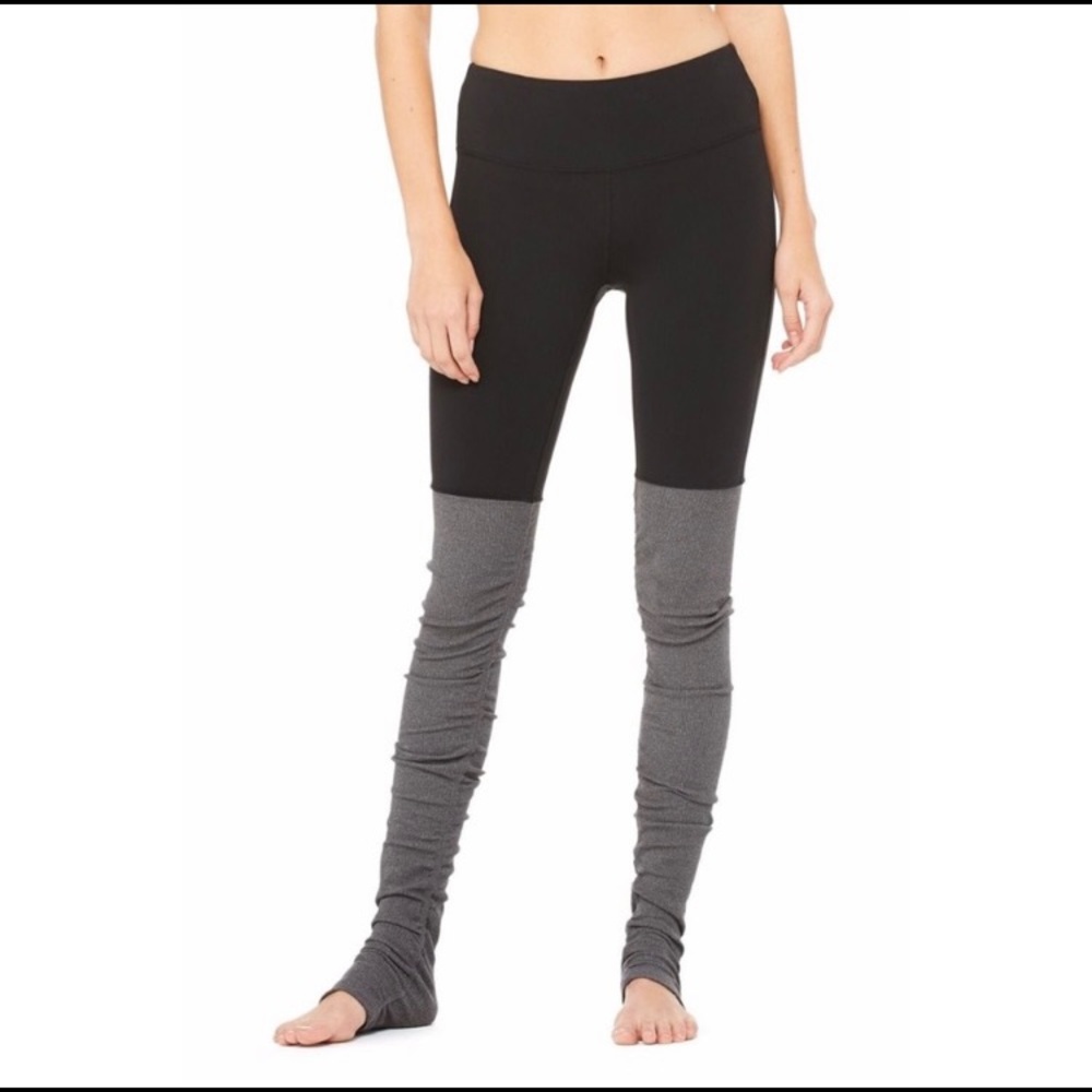 As Seen on Kate Upton! Alo Yoga Goddess Ribbed Leggings Black Gray Size XXS
